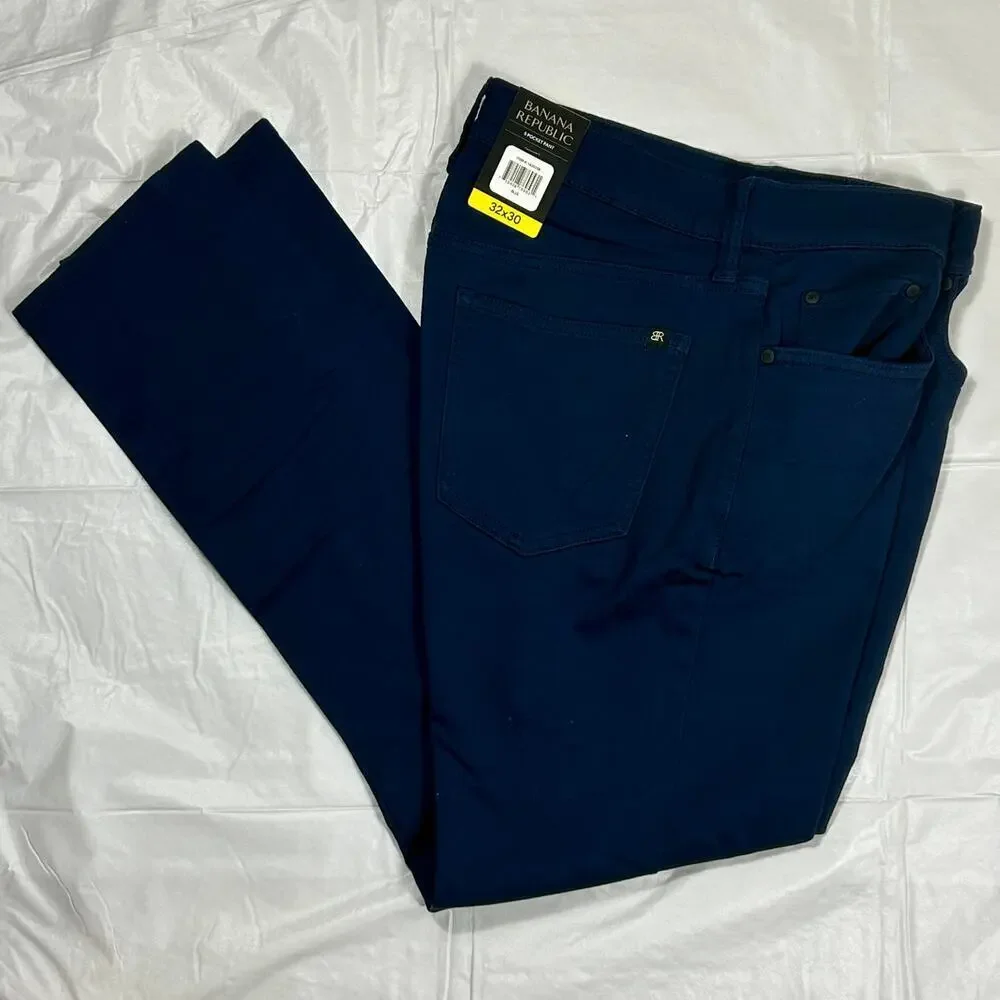 NWT Banana Republic 5-Pocket Pants Size 32x30, Men’s Slim-Straight Blue Chinos